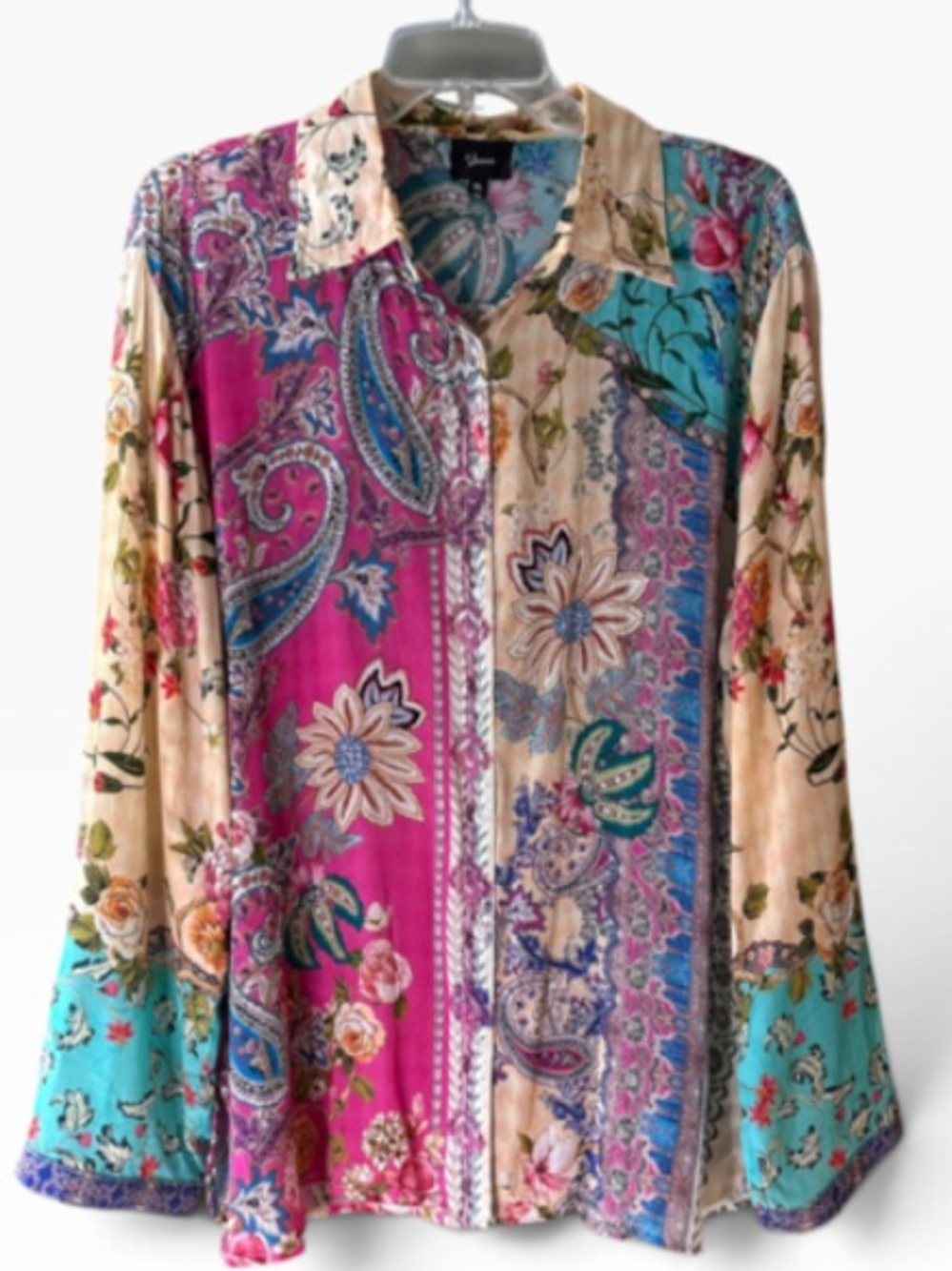 NWOT Shana Women's Button-Up Blouse Lightweight Roll Tab Sleeve Size XL